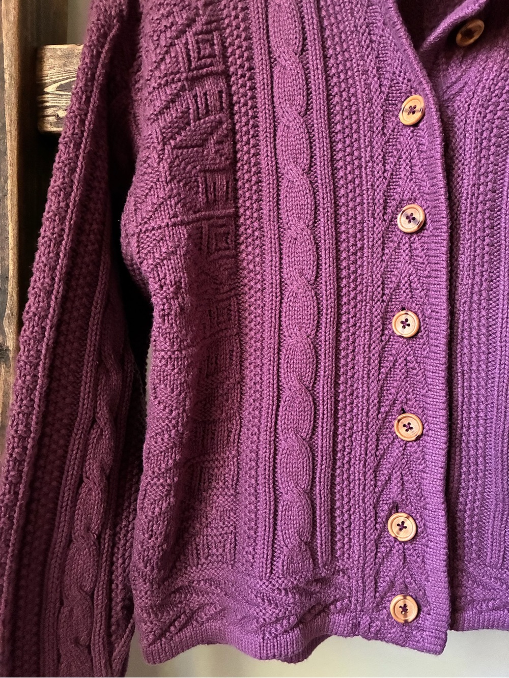 Vintage L.L.Bean 100% Cotton Cable Knit Button Up Cardigan Size S Plum - Picture 6 of 11
